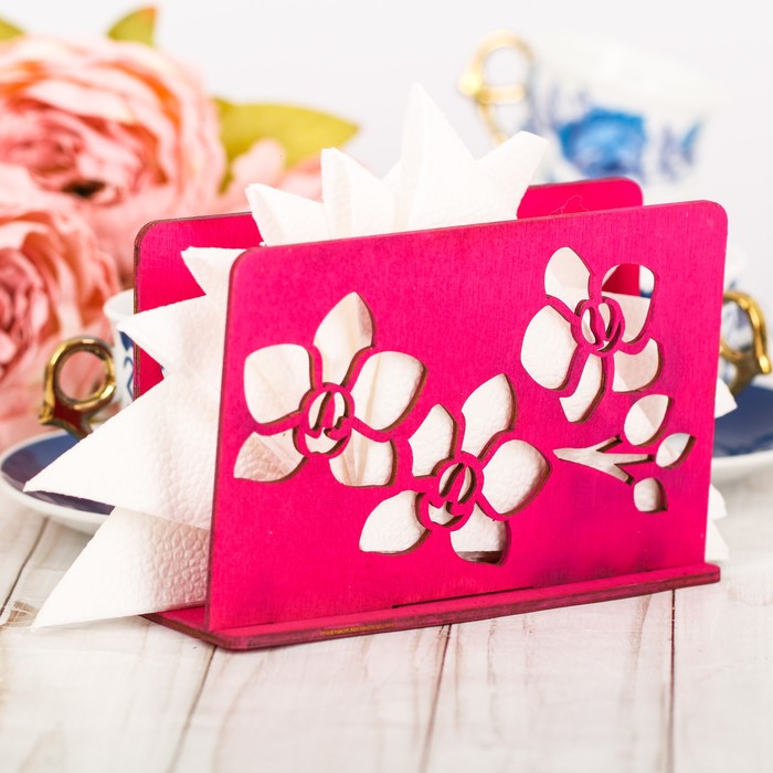 Салфетница деревянная "Орхидеи" розовый цвет