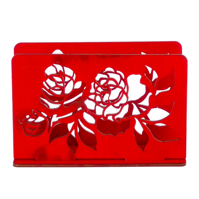 Салфетница деревянная "Розы" красный цвет