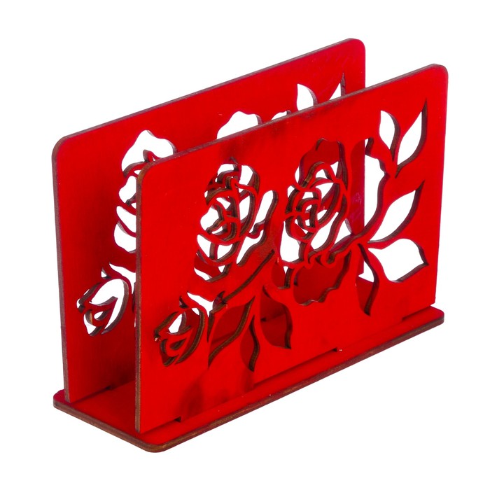 Салфетница деревянная "Розы" красный цвет