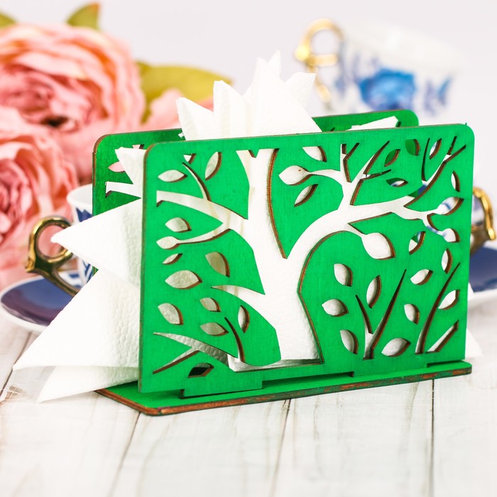 Салфетница деревянная "Дерево" зеленый цвет