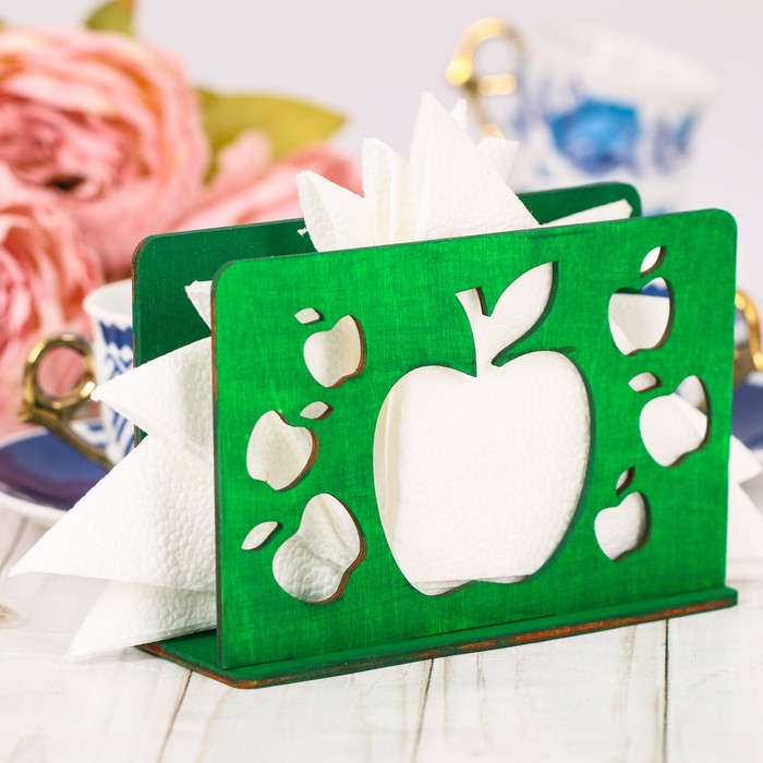 Салфетница деревянная "Яблоко" зеленый цвет