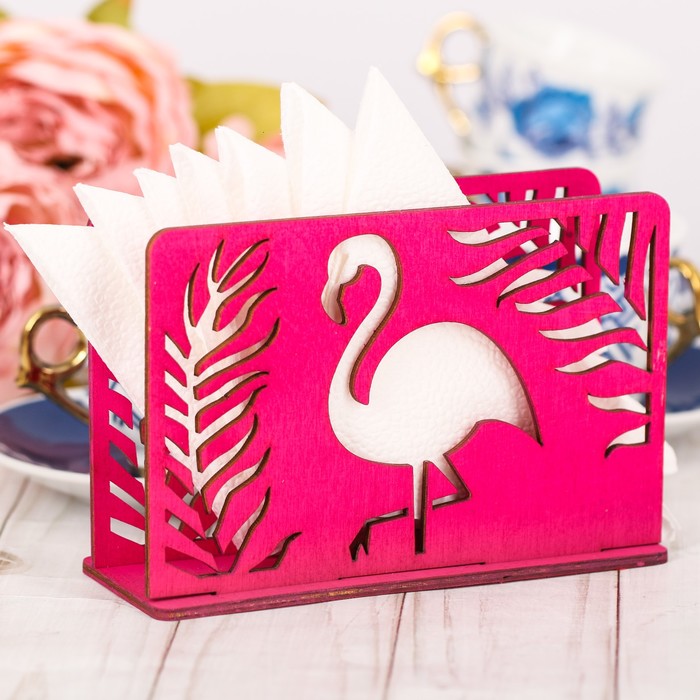Салфетница деревянная "Фламинго" розовый цвет