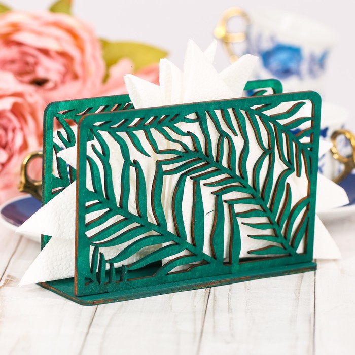 Салфетница деревянная "Листья" зеленый цвет