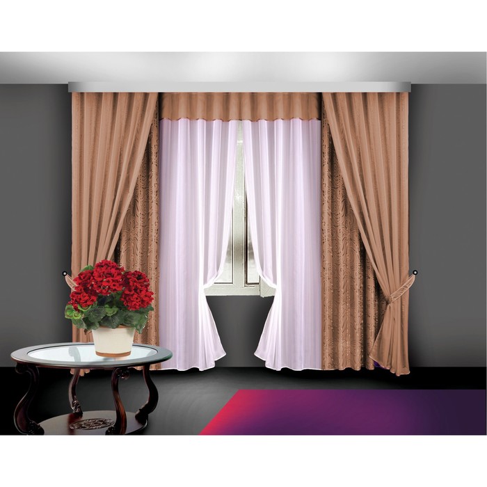 Шторы, размер 140х250 см-6 шт., 2 подхвата, цвет коричневый 7015