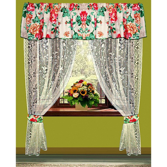 Шторы кухонные, размер 150х250 см-2 шт., ламбрекен 40х300 см 7085