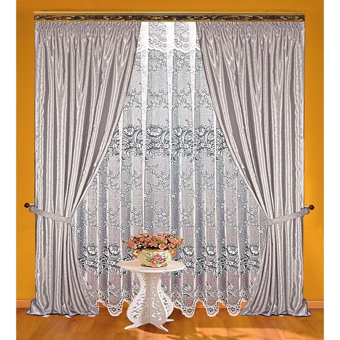 Шторы, размер 160х250 см-2 шт., тюль 250х300 см-1 шт., цвет стальной 7091