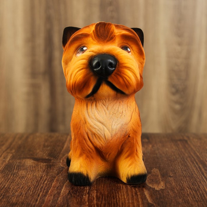 Копилка "Собачка Йорк" бежевый, флок