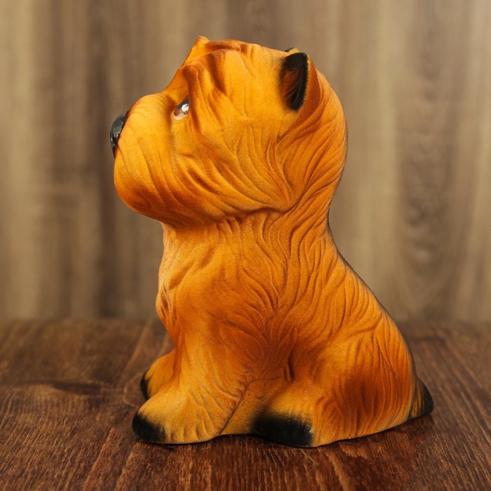 Копилка "Собачка Йорк" бежевый, флок