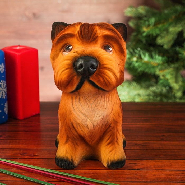 Копилка "Собачка Йорк" бежевый, флок