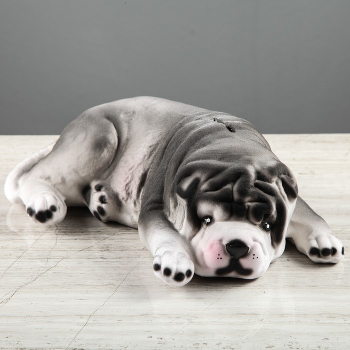 Копилка ""Шарпей" лежачий" флок белый/беж   микс