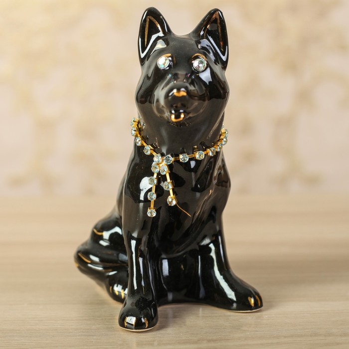 Копилка "Собака Овчарка" мини цепочка стразы глянец чёрный