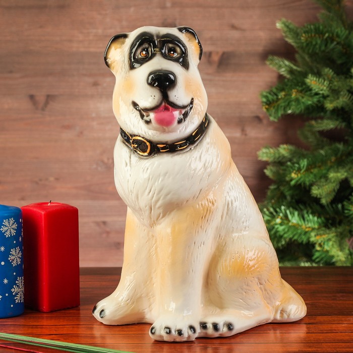 Копилка "Собака Алабай" глянец бело-кремовый