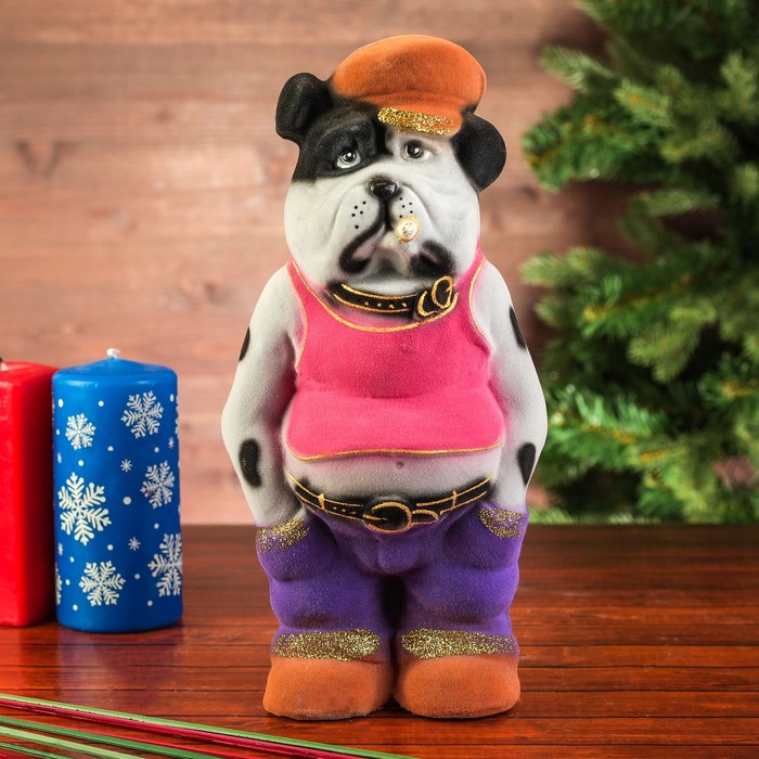 Копилка "Собака Бульдог Фраер", флок, серый