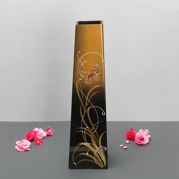 Ваза "Пирамида" ветка, чёрно-золотая