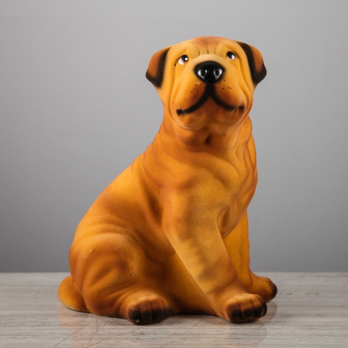 Копилка "Собака Шарпей" бежевая, флок микс