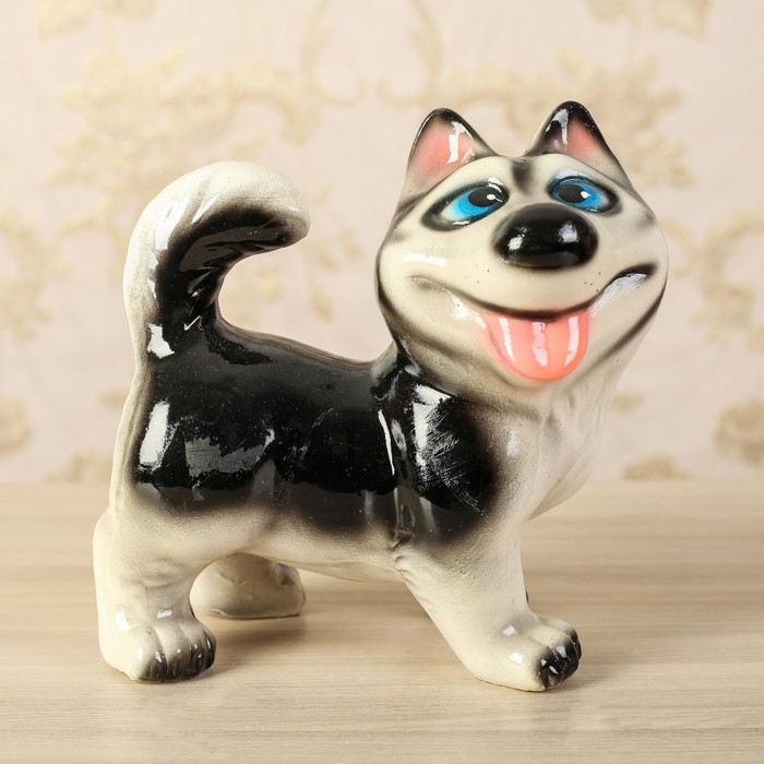 Копилка "Собака Хаски" бело-черная,  глянец