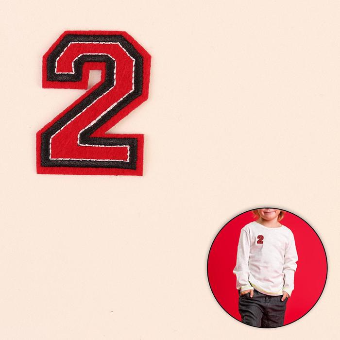 Термоаппликация "2", 5*3,5см, цвет красно-чёрный