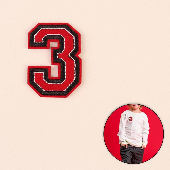 Термоаппликация "3", 5*3,5см, цвет красно-чёрный