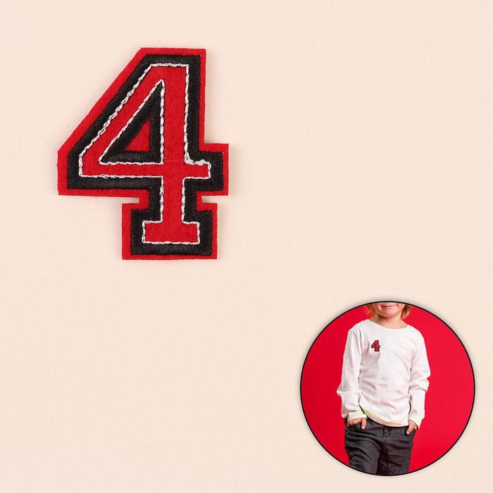 Термоаппликация "4", 5*3,5см, цвет красно-чёрный