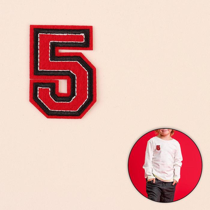 Термоаппликация "5", 5*3,5см, цвет красно-чёрный