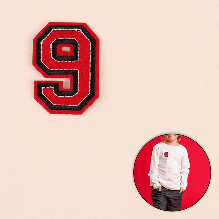 Термоаппликация "9", 5*3,5см, цвет красно-чёрный