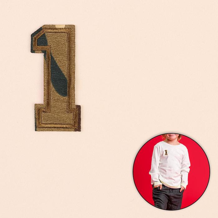 Термоаппликация "1", 5,5*2,5см, цвет хаки