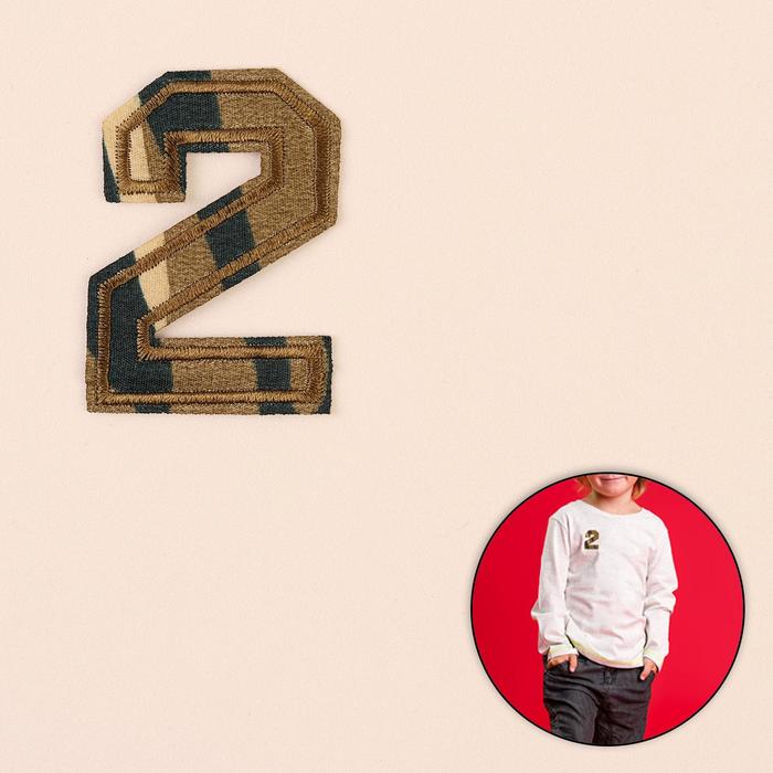 Термоаппликация "2", 5,5*4см, цвет хаки