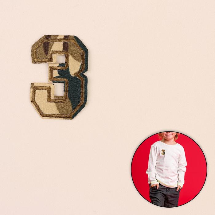 Термоаппликация "3", 5,5*4см, цвет хаки
