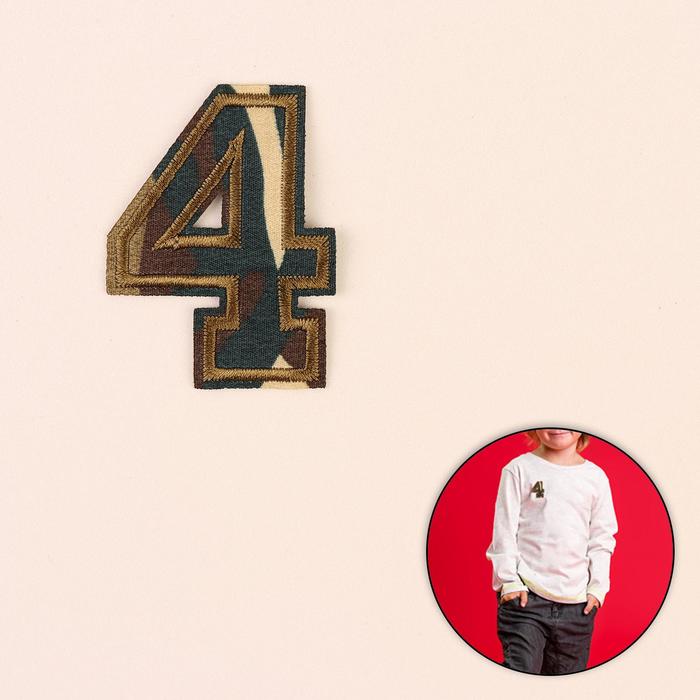 Термоаппликация "4", 5,5*4,3см, цвет хаки
