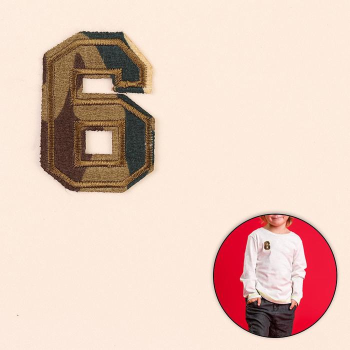 Термоаппликация "6", 5,5*4см, цвет хаки