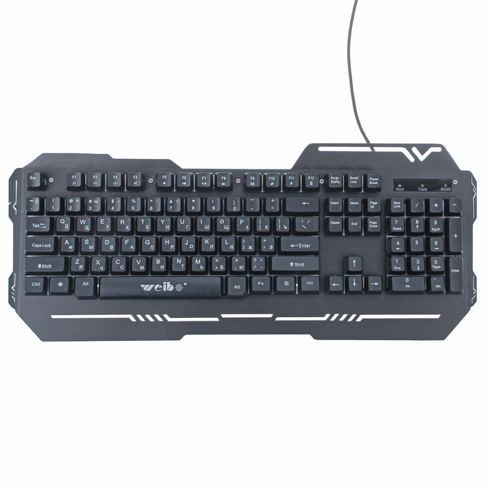 Клавиатура игровая, разноцветная подсветка, корпус металл, провод 150 см, черная