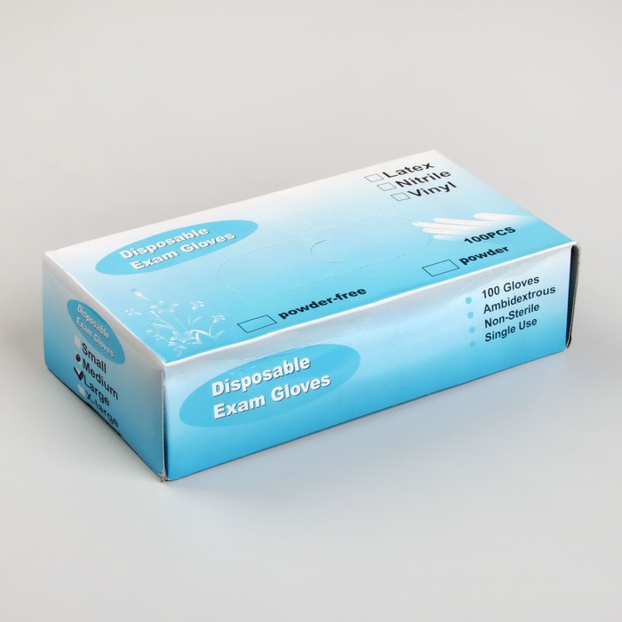 Перчатки виниловые, одноразовые, размер L, пара, цвет прозрачно-голубой