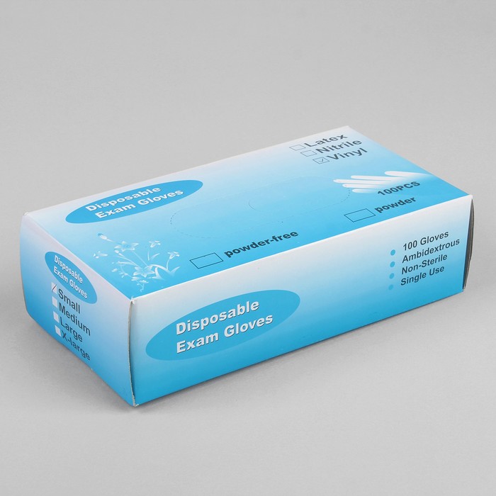 Перчатки виниловые, одноразовые, размер L, пара, цвет прозрачно-голубой