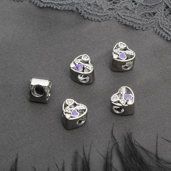 Талисман "Сердце влюбленное", цвет бело-фиолетовый в серебре