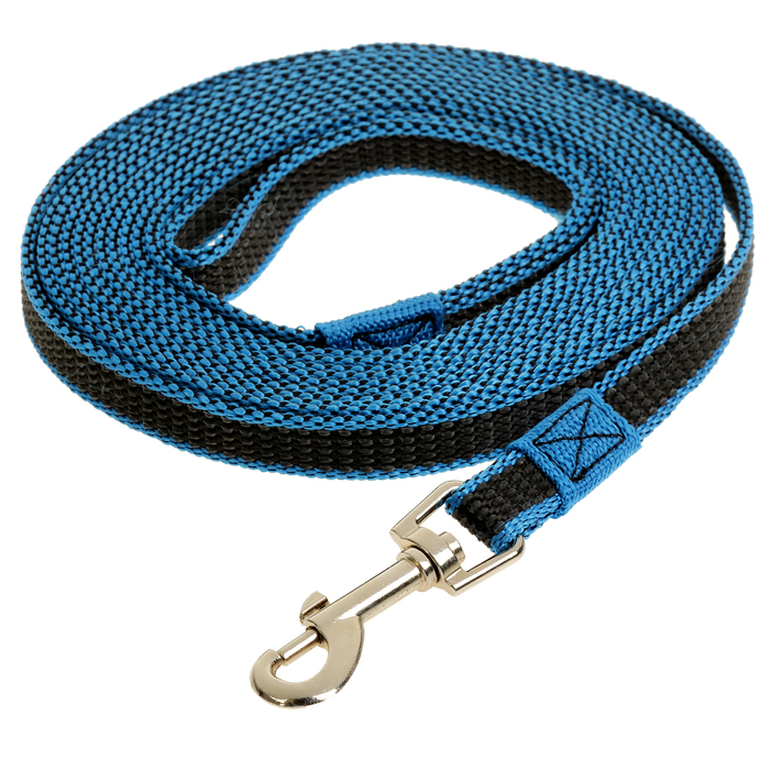 Поводок Зооник капроновый с двойной латексной нитью, синий, 5 м х 1,5 см