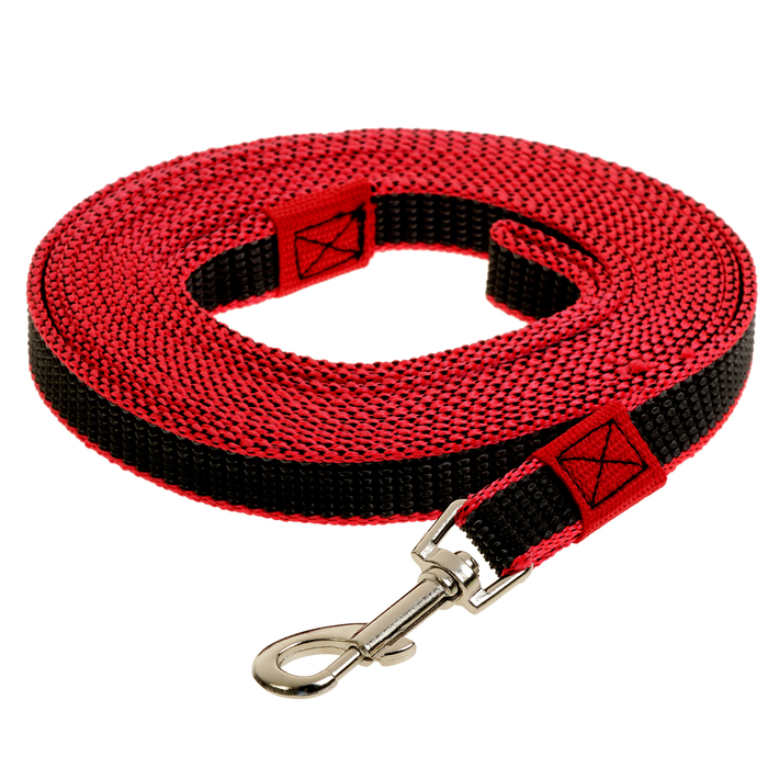 Поводок Зооник капроновый с двойной латексной нитью, красный,  5 м х 2 см,