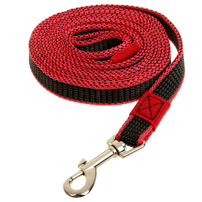 Поводок Зооник капроновый с двойной латексной нитью, 3 м х 2 см, красный