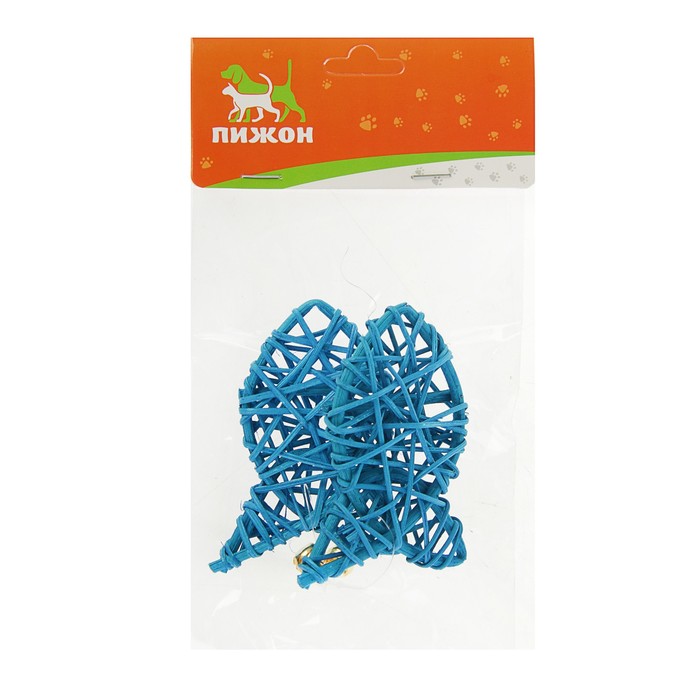 Игрушка для кошек из лозы с бубенчиком "Рыбка", 9 см, микс цветов