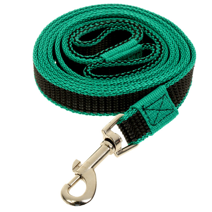 Поводок Зооник капроновый с двойной латексной нитью, 2 м х 2 см, зеленый