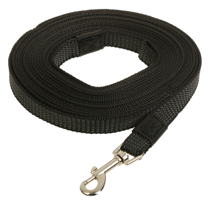 Поводок Зооник капроновый с двойной латексной нитью, черный, 7 м х 2 см