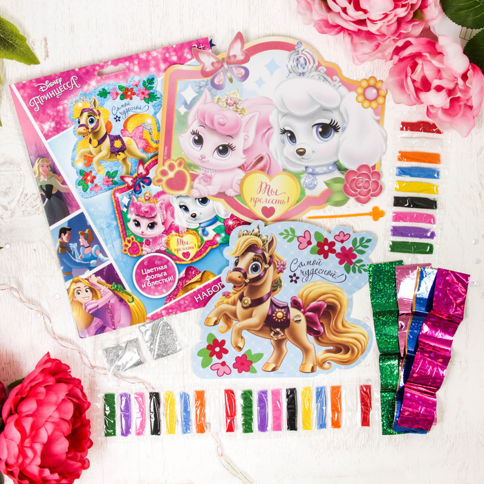 Фрески песком и цветной фольгой "Ты прелесть!" Принцессы + стека, блестки, 2 шт.