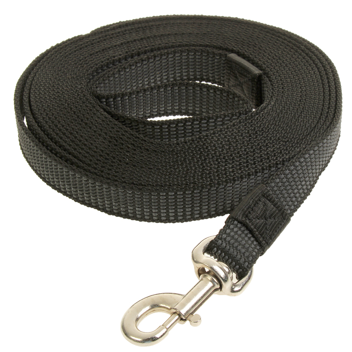 Поводок Зооник капроновый с двойной латексной нитью и усиленным карабином, черный, 7 м х 2,5 см   28