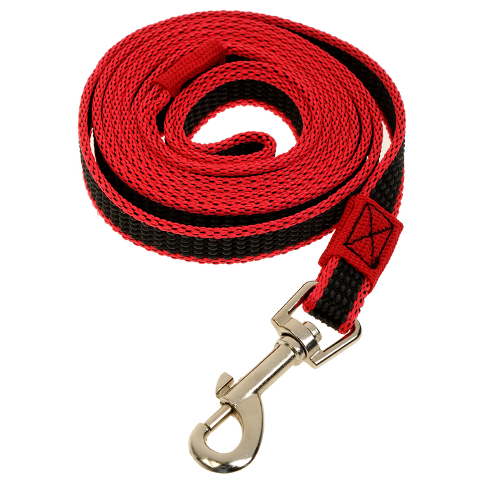 Поводок Зооник капроновый с двойной латексной нитью, красный, 2 м х 1,5 см
