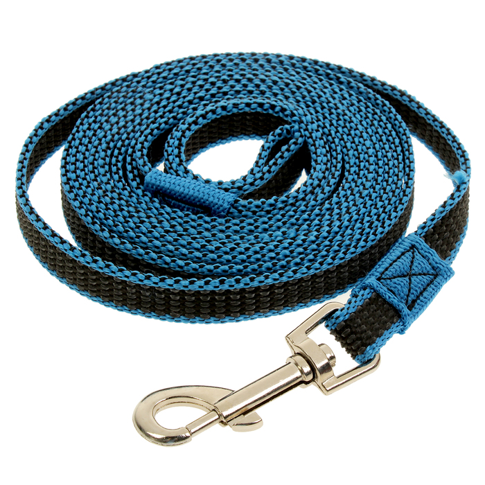 Поводок Зооник капроновый с двойной латексной нитью, синий, 3 м х 1,5 см