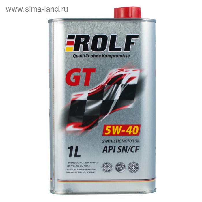 Моторное масло Rolf GT 5W-40 SN/CF синтетическое, 1 л rolf моторное масло rolf gt 5w 40 1 л