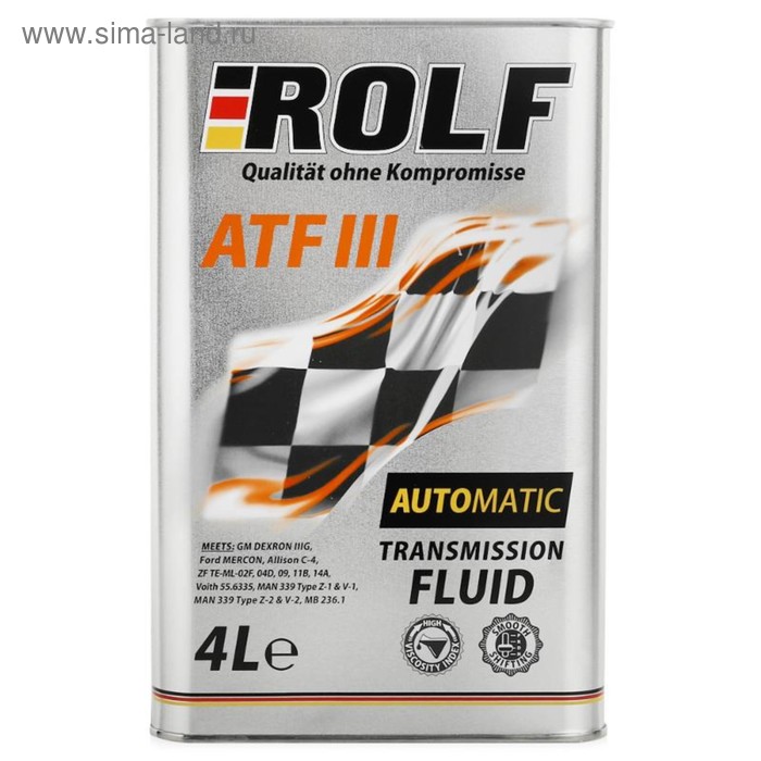 Трансмиссионное масло Rolf ATF III D Dexron, 4 л трансмиссионное масло rolf atf iii d dexron 4 л