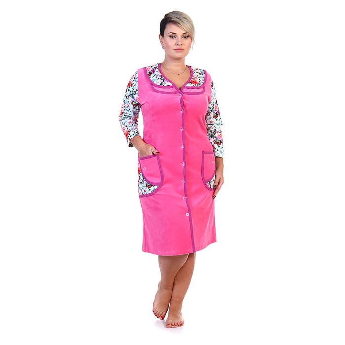 Халат женский на пуговицах 212вл1931 цвет МИКС, р-р 50