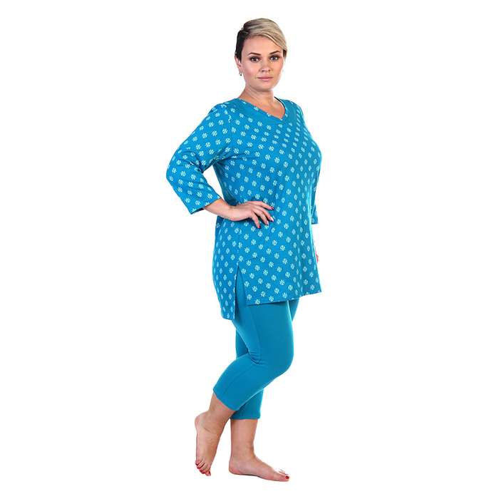 Пижама женская (туника, бриджи) 221Ф1980 цвет голубой, р-р 52