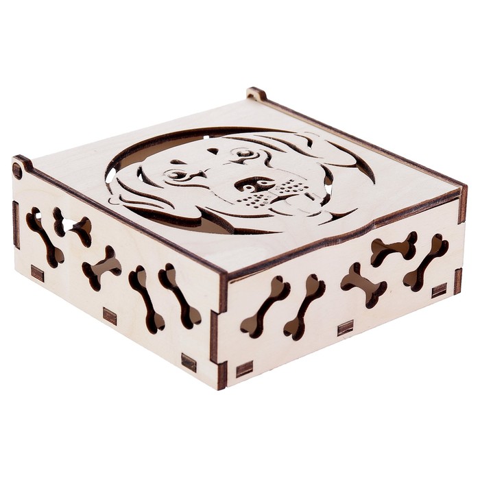 Шкатулка из фанеры квадратная (6 деталей) "Ротвейлер" 11х11х4,5 см