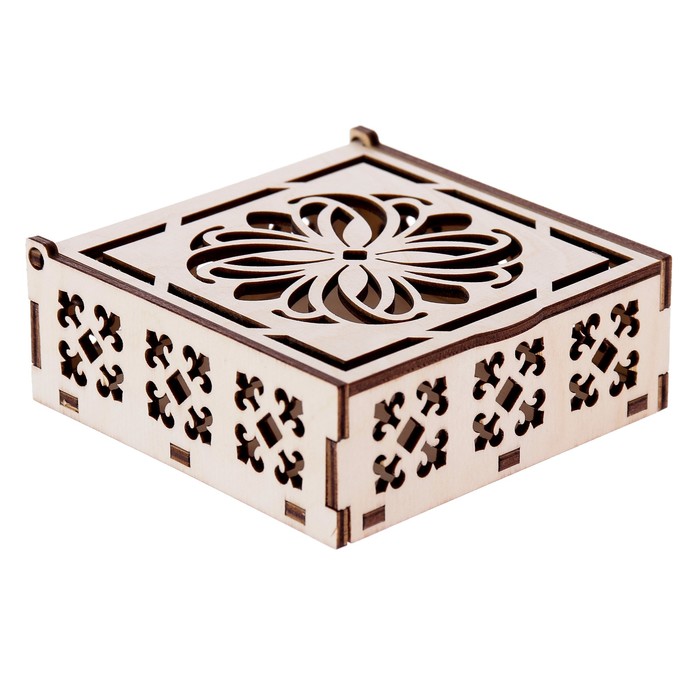 Шкатулка из фанеры квадратная "С узором №2" (набор 6 деталей) 11х11х4,5 см